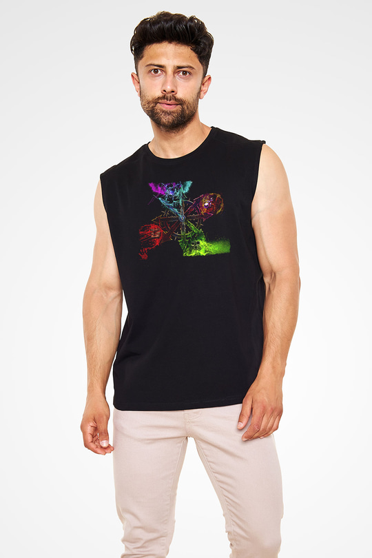 Chaos UK Baskılı Unisex Siyah Kolsuz Tişört - Tshirt