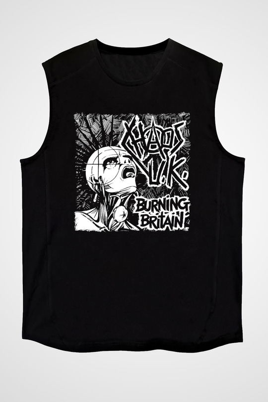 Chaos UK Baskılı Unisex Siyah Kolsuz Tişört - Tshirt
