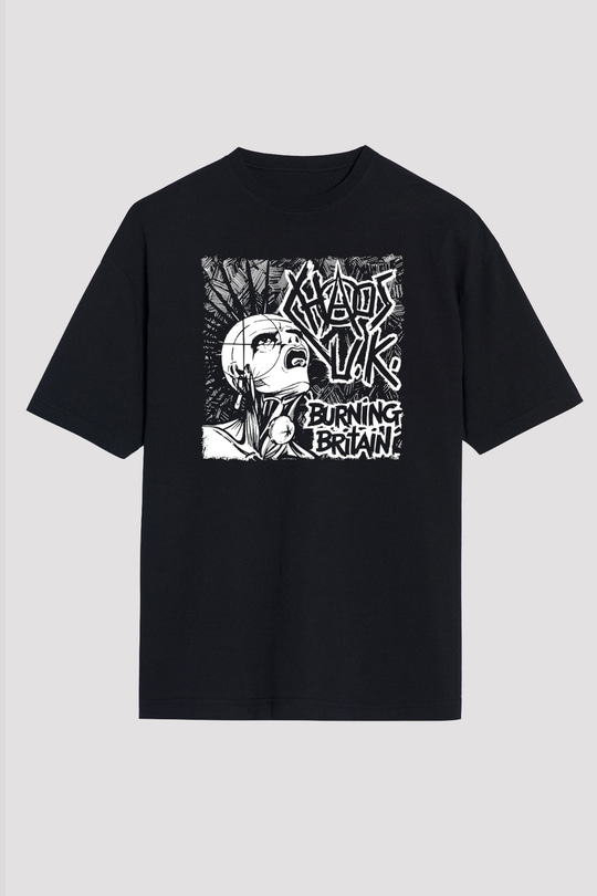 Chaos UK Baskılı Unisex Siyah Oversize Tişört - Tshirt