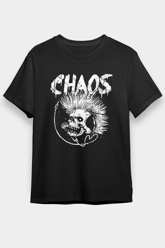 Chaos UK Baskılı Unisex Siyah Tişört - Tshirt
