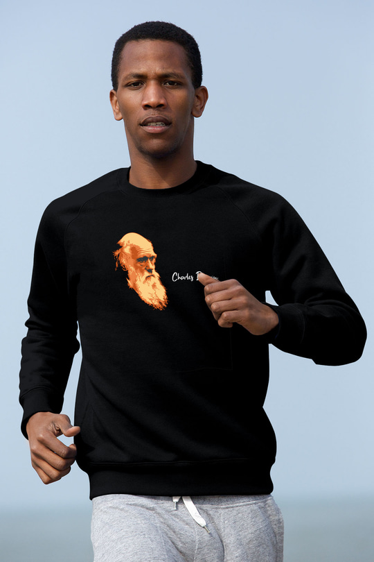 Charles Darwin Görseli Baskılı Unisex Siyah Sweatshirt