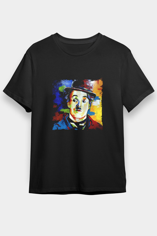 Charlie Chaplin Baskılı Unisex Siyah Tişört