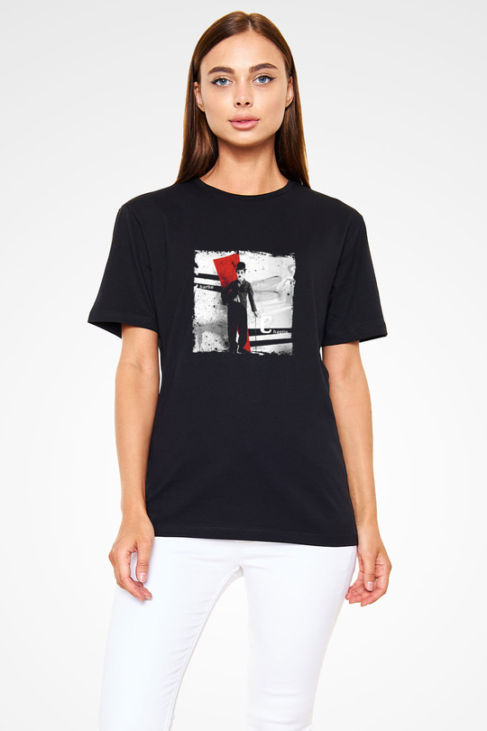 Charlie Chaplin Baskılı Unisex Siyah Tişört