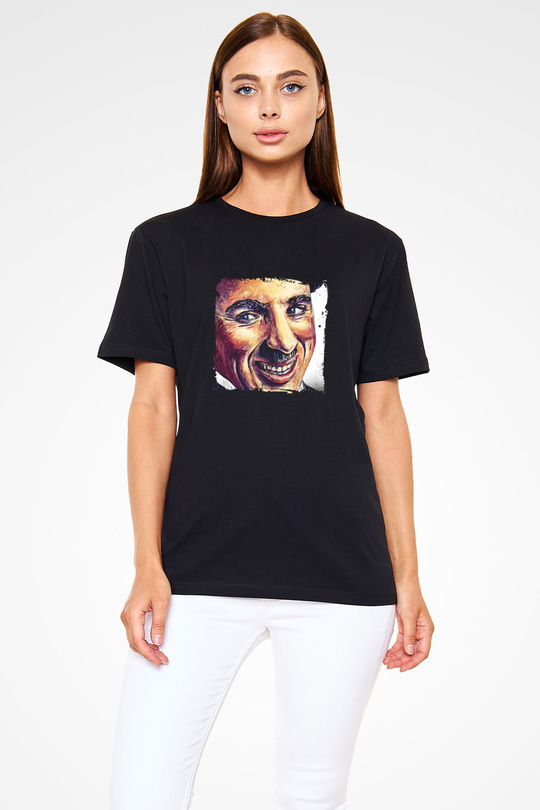 Charlie Chaplin Baskılı Unisex Siyah Tişört