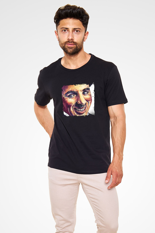 Charlie Chaplin Baskılı Unisex Siyah Tişört