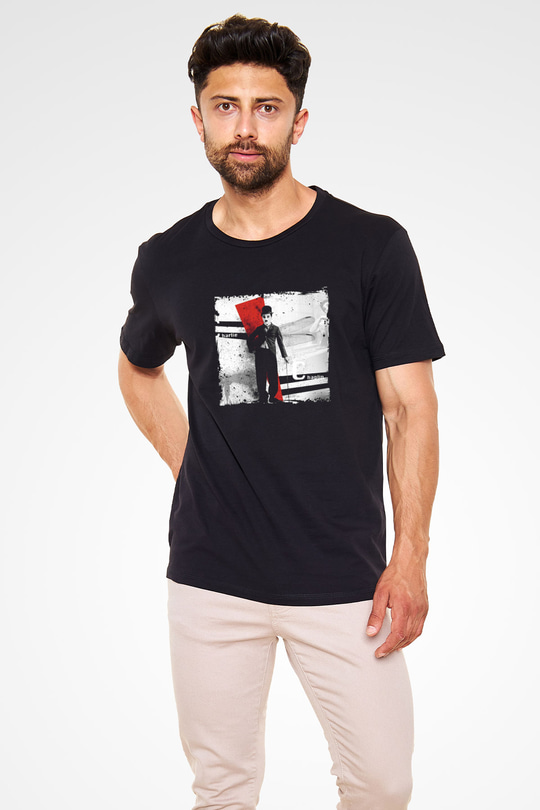 Charlie Chaplin Baskılı Unisex Siyah Tişört