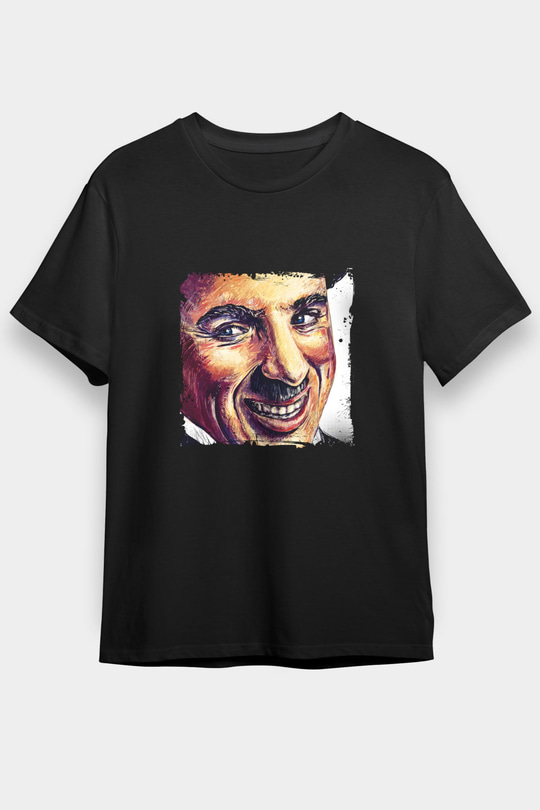 Charlie Chaplin Baskılı Unisex Siyah Tişört