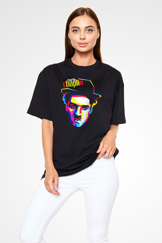 Charlie Chaplin Siyah Unisex Oversize Tişört T-Shirt