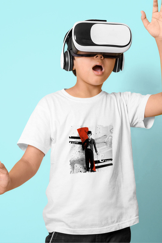 Charlie Chaplin Unisex Baskılı Beyaz Çocuk Tişört