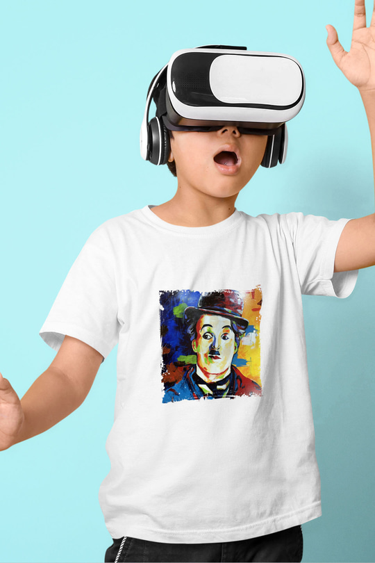 Charlie Chaplin Unisex Baskılı Beyaz Çocuk Tişört