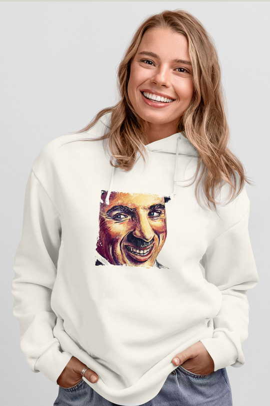 Charlie Chaplin Unisex Baskılı Beyaz Kapüşonlu Sweatshirt