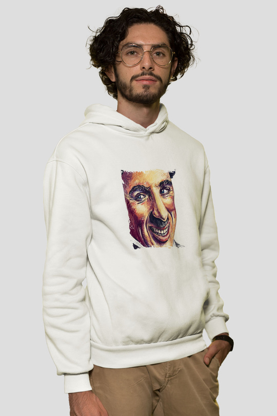 Charlie Chaplin Unisex Baskılı Beyaz Kapüşonlu Sweatshirt
