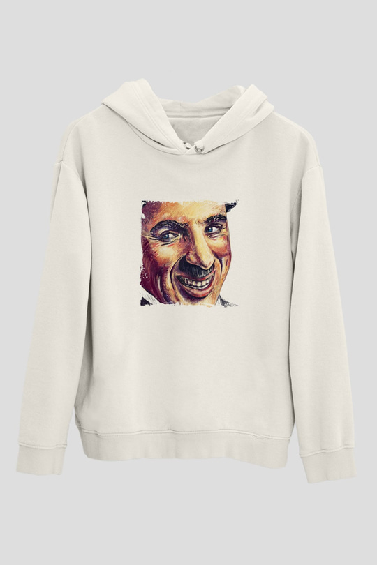 Charlie Chaplin Unisex Baskılı Beyaz Kapüşonlu Sweatshirt