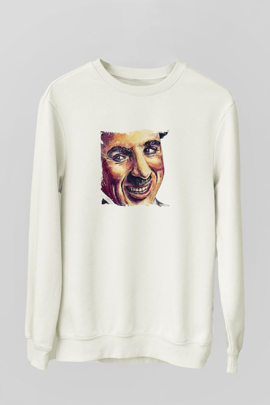 Charlie Chaplin Unisex Baskılı Beyaz Sweatshirt