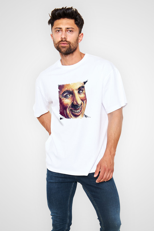 Charlie Chaplin Oversize Baskılı Beyaz Tişört