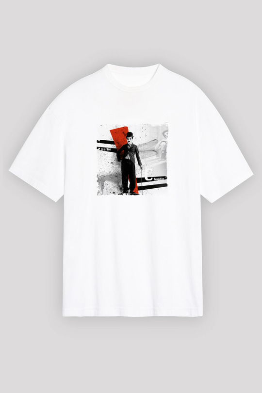 Charlie Chaplin Oversize Baskılı Beyaz Tişört