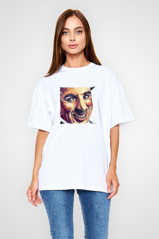 Charlie Chaplin Oversize Baskılı Beyaz Tişört