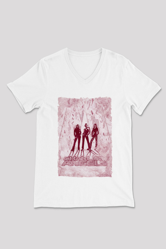 Charlies Angels Beyaz Unisex  V Yaka Tişört