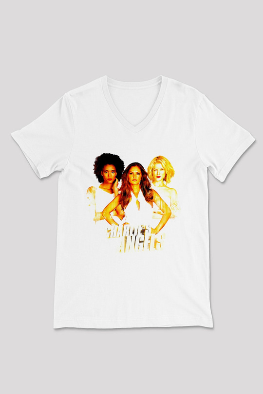Charlies Angels Beyaz Unisex  V Yaka Tişört