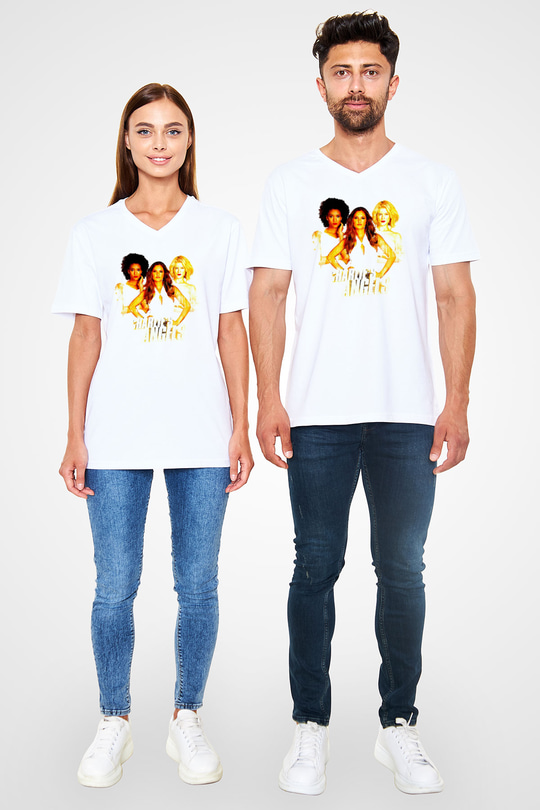 Charlies Angels Beyaz Unisex  V Yaka Tişört