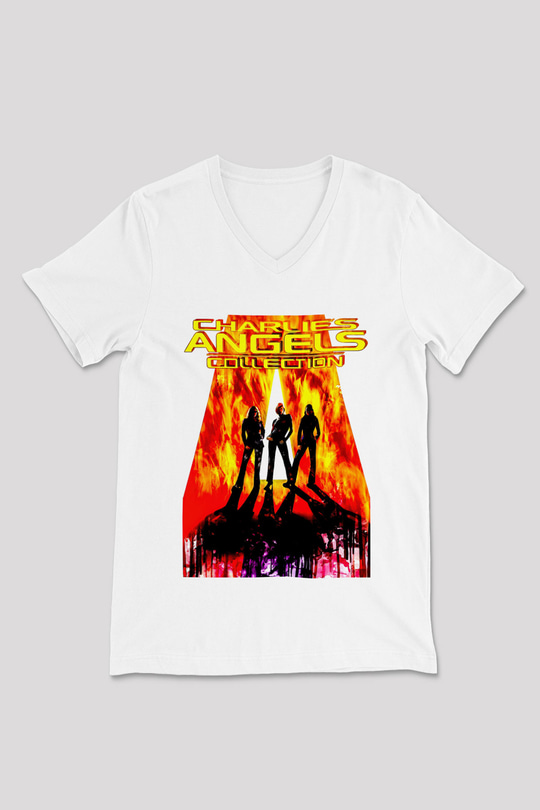 Charlies Angels Beyaz Unisex  V Yaka Tişört