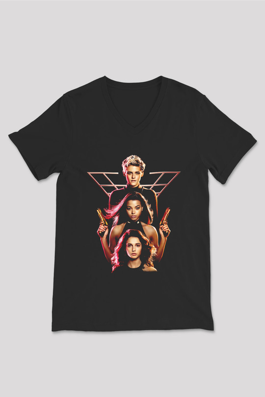 Charlies Angels Siyah Unisex  V Yaka Tişört