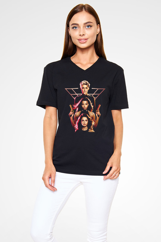 Charlies Angels Siyah Unisex  V Yaka Tişört