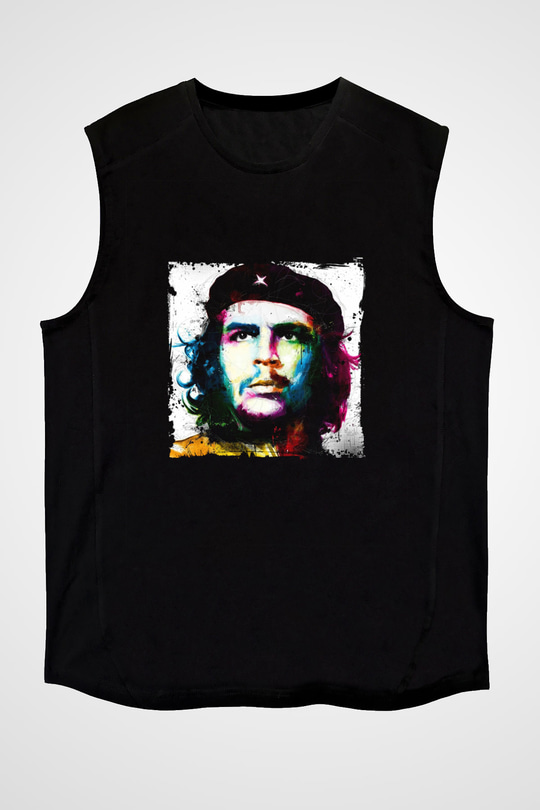 Che Guevara Baskılı Unisex Siyah Kolsuz Tişört