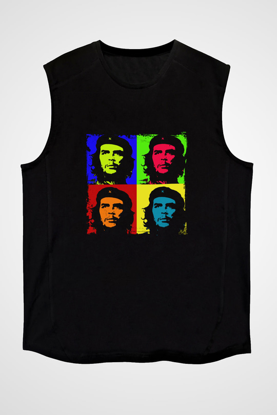 Che Guevara Baskılı Unisex Siyah Kolsuz Tişört