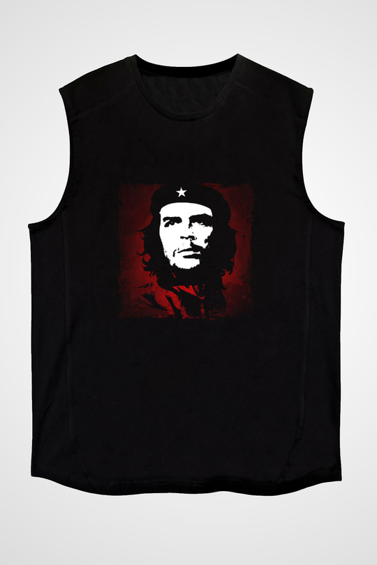 Che Guevara Baskılı Unisex Siyah Kolsuz Tişört