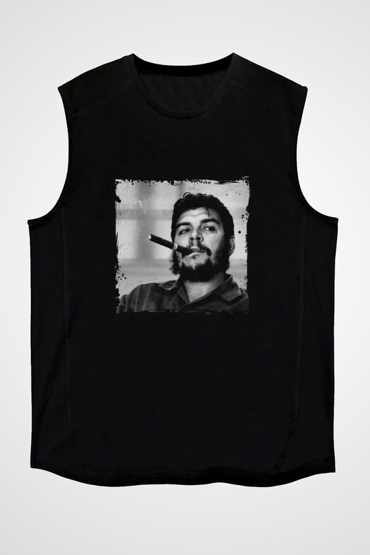 Che Guevara Baskılı Unisex Siyah Kolsuz Tişört