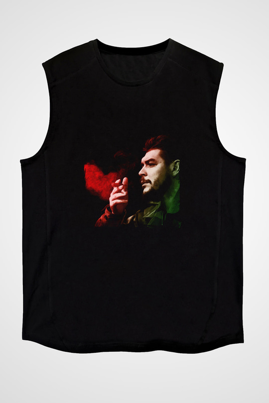 Che Guevara Baskılı Unisex Siyah Kolsuz Tişört
