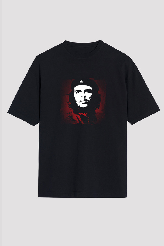 Che Guevara Baskılı Unisex Siyah Oversize Tişört