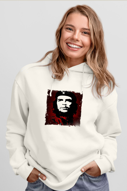 Che Guevara Unisex Baskılı Beyaz Kapüşonlu Sweatshirt