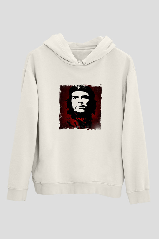 Che Guevara Unisex Baskılı Beyaz Kapüşonlu Sweatshirt