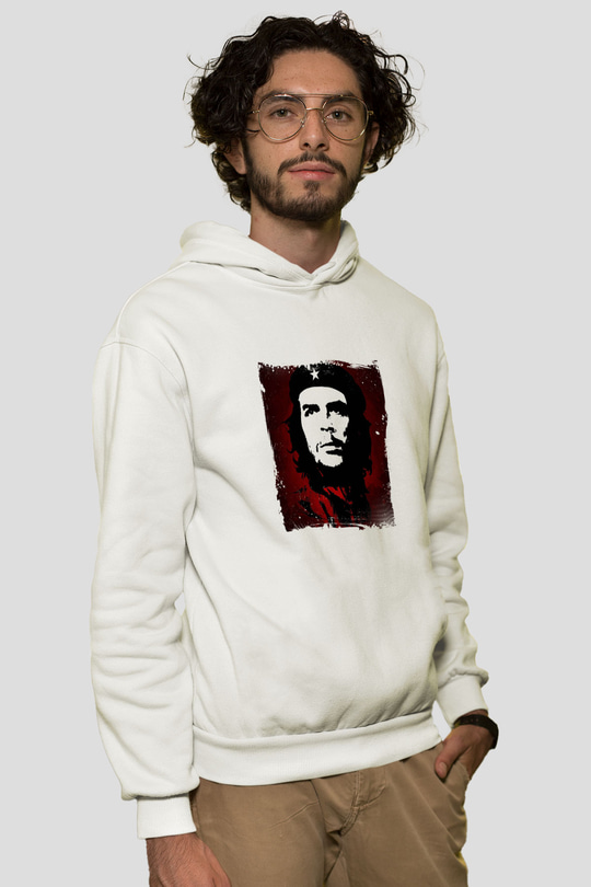 Che Guevara Unisex Baskılı Beyaz Kapüşonlu Sweatshirt