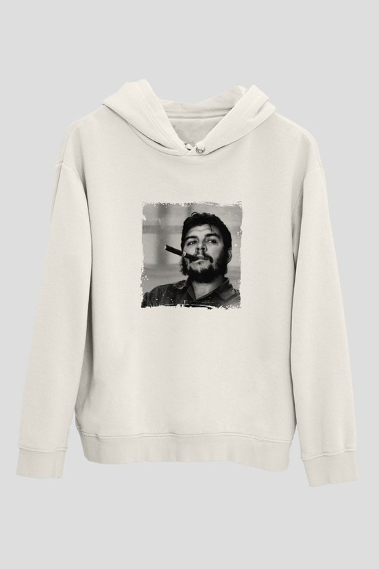 Che Guevara Unisex Baskılı Beyaz Kapüşonlu Sweatshirt