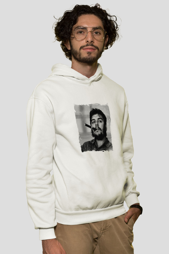 Che Guevara Unisex Baskılı Beyaz Kapüşonlu Sweatshirt