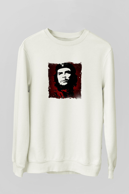 Che Guevara Unisex Baskılı Beyaz Sweatshirt