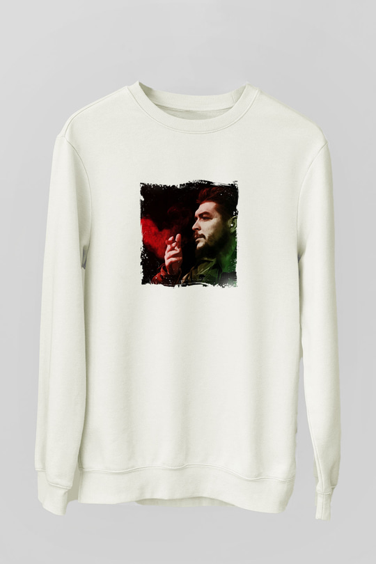 Che Guevara Unisex Baskılı Beyaz Sweatshirt