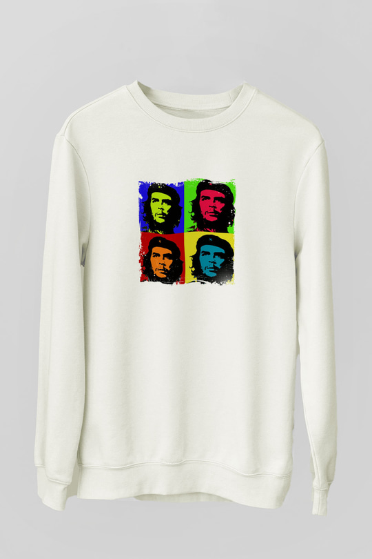 Che Guevara Unisex Baskılı Beyaz Sweatshirt