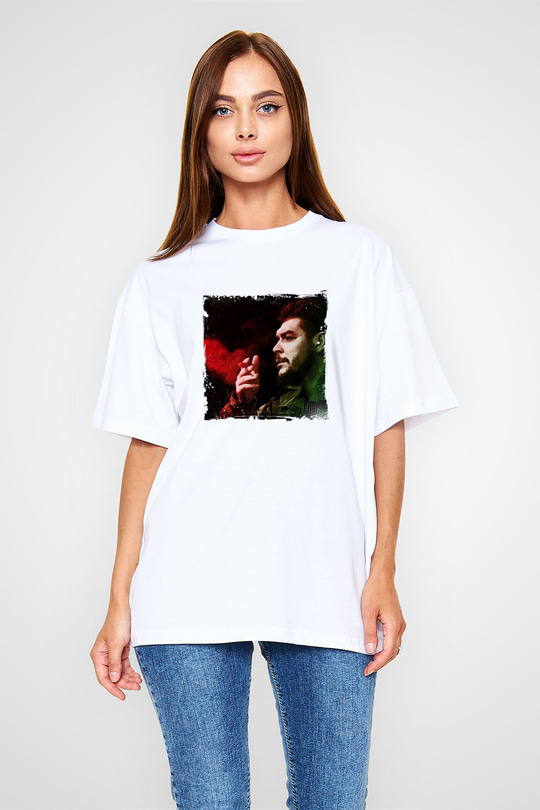 Che Guevara Oversize Baskılı Beyaz Tişört