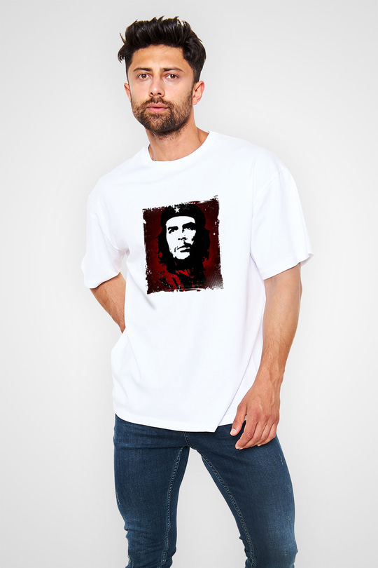 Che Guevara Oversize Baskılı Beyaz Tişört