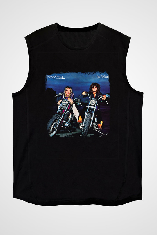 Cheap Trick Baskılı Unisex Siyah Kolsuz Tişört