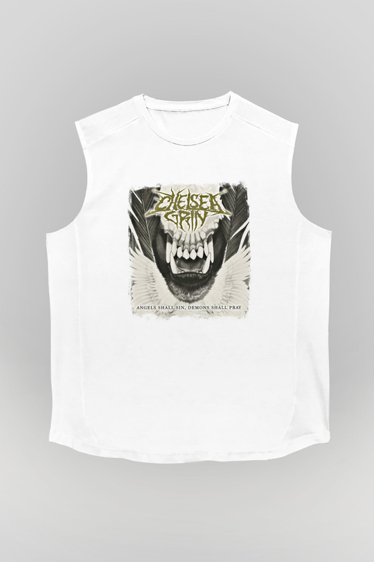 Chelsea Grin Baskılı Unisex Beyaz Kolsuz Tişört