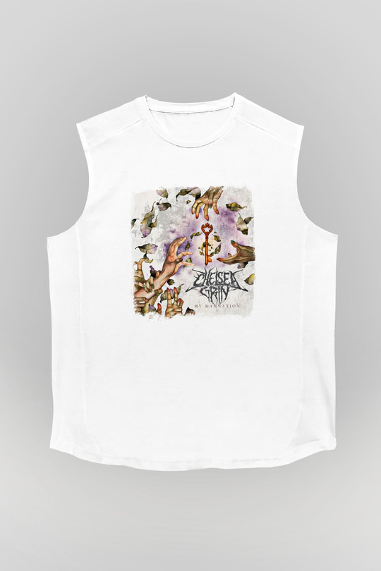 Chelsea Grin Baskılı Unisex Beyaz Kolsuz Tişört