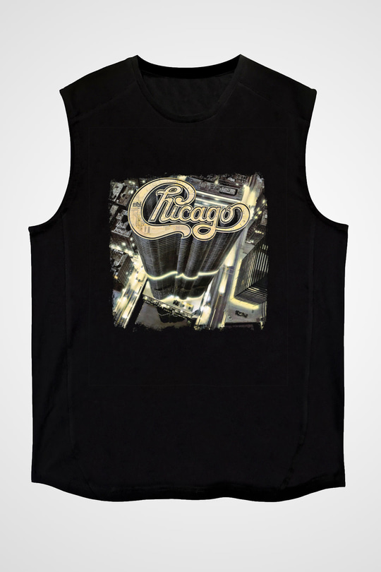 Chicago Baskılı Unisex Siyah Kolsuz Tişört