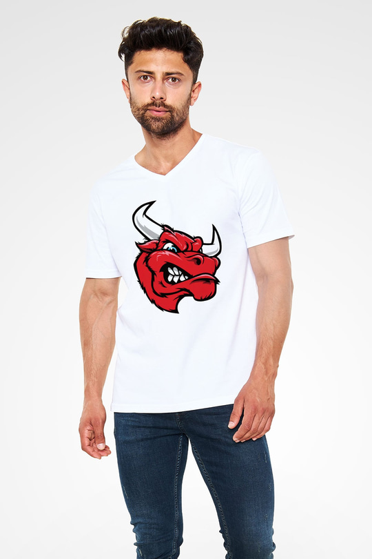 Chicago Bulls Beyaz Unisex V Yaka Tişört