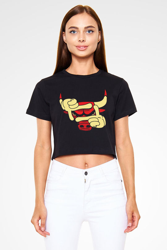 Chicago Bulls Siyah Crop Top Tişört