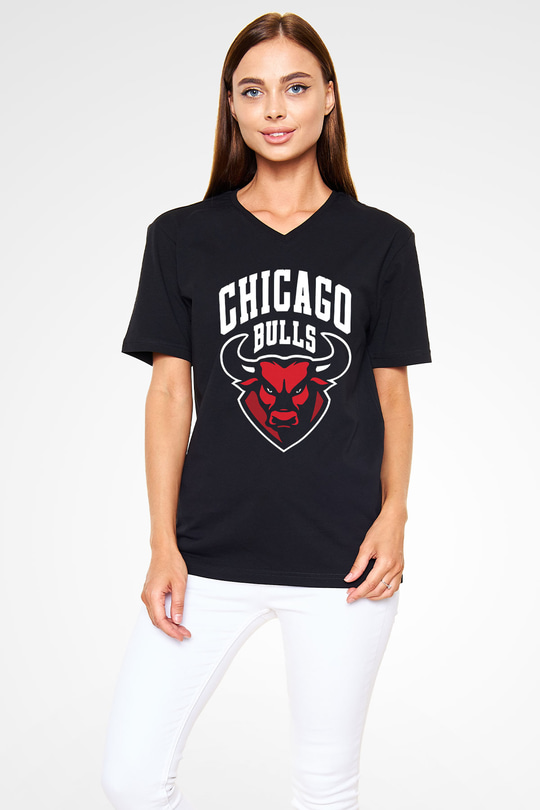 Chicago Bulls Siyah Unisex V Yaka Tişört T-Shirt